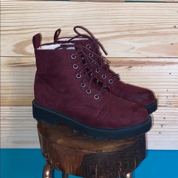 H&M Shoes - H&M Divided Red Lace Up Fleece Lined Combat Boots